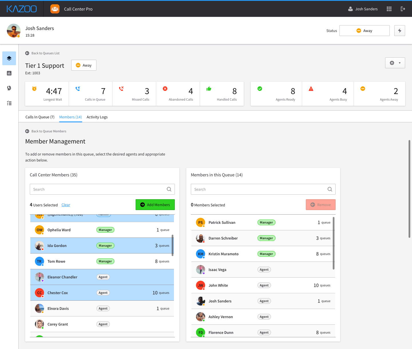 Managing the members of a specific queue